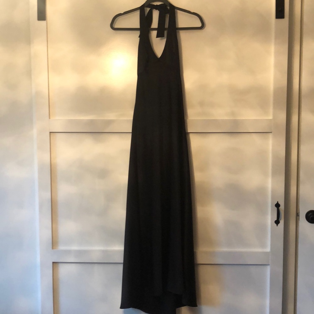 Silk black formal halter dress, slightly high low